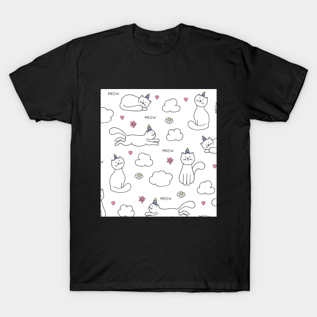 Cute Cat Lover Gift Unicorn Cat Face T-Shirt by Lones Eiless